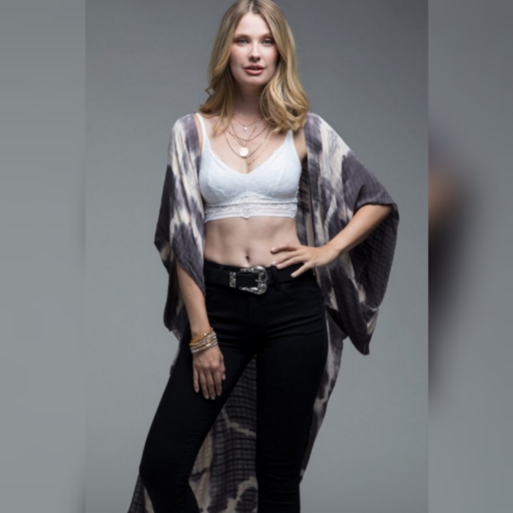 Boho Tie Dye Crochet Kimono Duster or Cover Up - Picture 2 of 6